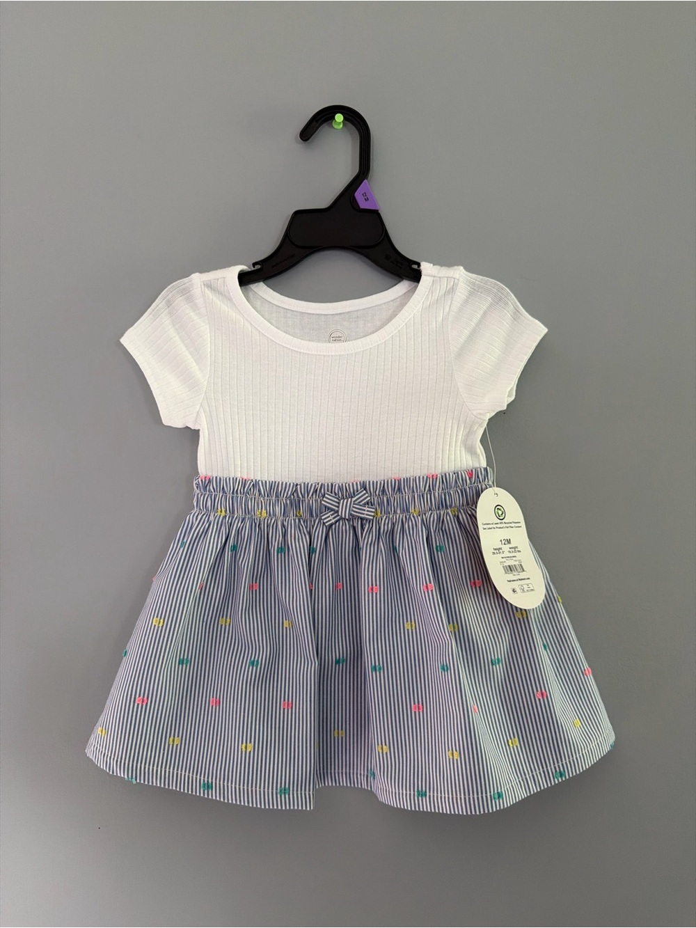 Toddler White Top with Blue Striped Skirt Dress
